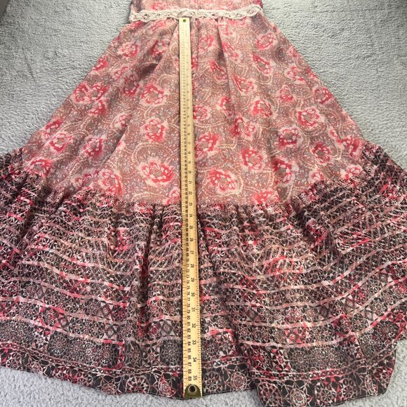 Free People Midi Dress Womens 2 Native Rose Pink Lace Floral Bohemian Patchwork - Picture 5 of 7
